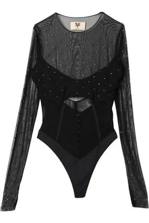 ANIYE BY Tops, Heren, Zwart, XS, Zwarte Strass Mesh Corset Top