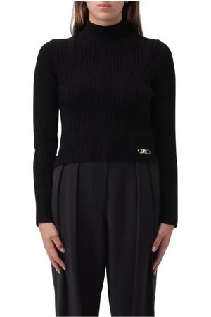Michael Kors Truien, Dames, Zwart, L, Wol, Geribbelde Mock Neck Sweater