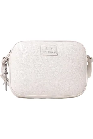 Armani Exchange Tassen, Dames, Wit, ONE Size, Leer, Zwarte Geëtste Mini Schoudertas