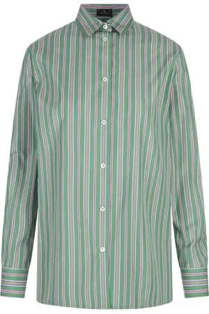 Etro Blouses & Shirts, Dames, Groen, M, Katoen, Groene Gestreepte Katoenen Shirt met Achtersplit