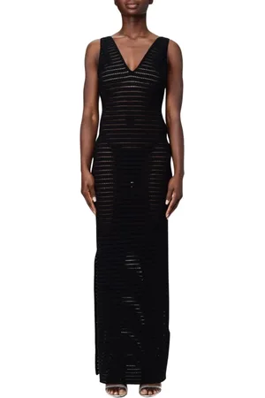 Elisabetta Franchi Kleedjes, Dames, Zwart, L, Elegante Zwarte Maxi Jurk