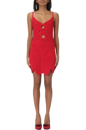 Cult Gaia Kleedjes, Dames, Rood, S, Katoen, Rode Gebreide Jurk met Cut Out Detail