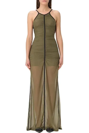 Diesel Kleedjes, Dames, Groen, XS, Zwarte Maxi Gerimpelde Jurk