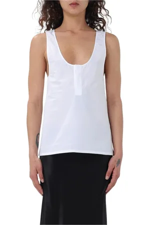 Saint Laurent Tops, Dames, Wit, S, Katoen, Witte Mouwloze Top Elegante Stijl