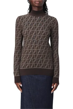 Fendi Truien, Dames, Bruin, M, Luxe Tabak Sweater