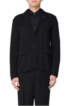 LARDINI Jassen, Heren, Zwart, L, Wol, Elegante Slim Fit Gebreide Blazer