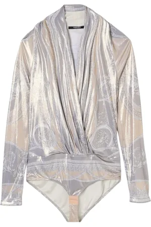 VERSACE Tops, Dames, Grijs, M, Stijlvol Grijs High-Neck Jumpsuit