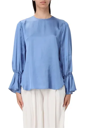 Liu Jo Blouses & Shirts, Dames, Blauw, M, Elegant Gerimpelde Zijden Blouse