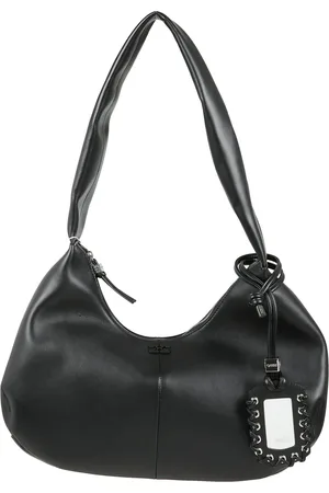 Ganni Tassen, Dames, Zwart, ONE Size, Leer, Handtas met ronde vorm en gladde lederen afwerking