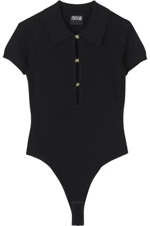 VERSACE Tops, Dames, Zwart, M, Zwarte Gebreide Top met Sleutelgatdetail