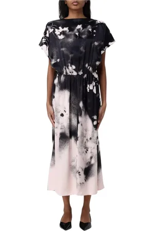 HUGO BOSS Kleedjes, Dames, Zwart, L, Stijlvolle Zwarte Midi Jurk