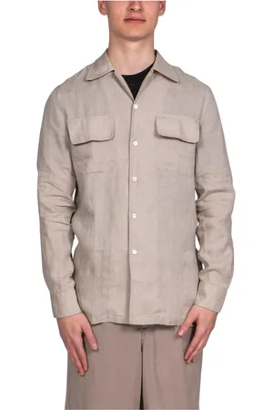 Paolo Pecora Overhemden, Heren, Grijs, M, Stijlvolle Rope Herenshirt