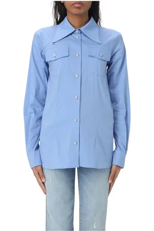 Liu Jo Blouses & Shirts, Dames, Blauw, S, Katoen, Blauwe Poplin Blouse Kristalknopen