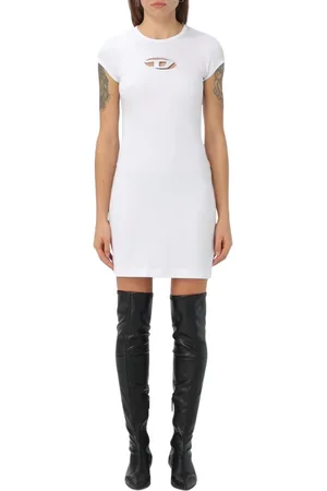 Diesel Kleedjes, Dames, Wit, M, Katoen, Zwarte Cutout Mini Jurk