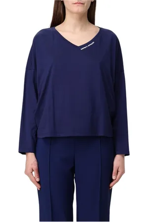 Elisabetta Franchi Truien, Dames, Blauw, L, Blauwe V-hals Gebreide Trui