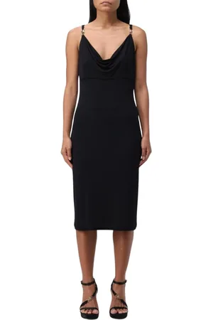 VERSACE Kleedjes, Dames, Zwart, M, Elegante Zwarte Midi Jurk