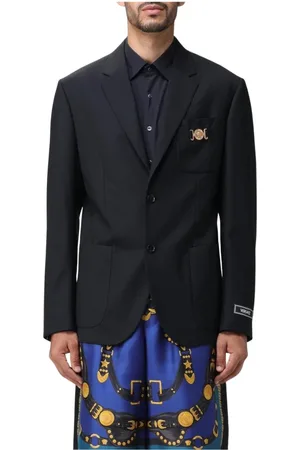 VERSACE Jassen, Heren, Zwart, L, Wol, Luxe Wol Blazer Solide Revers
