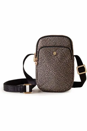 Borbonese Tassen, Dames, Bruin, ONE Size, Nylon, Gedrukte Nylon Crossbody Smartphone Houder