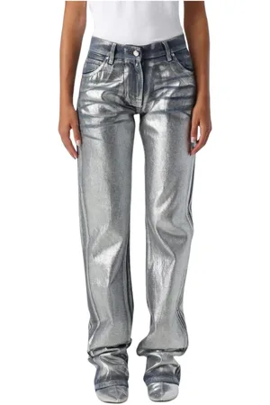 Msgm Jeans, Dames, Grijs, 2Xs, Zilver Metallic Straight Jeans