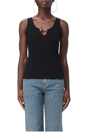 BLUMARINE Tops, Dames, Zwart, M, Katoen, Geribbelde sleutelgat tanktop