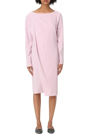 Emporio Armani Kleedjes, Dames, Roze, L, Blauwe Gedrapeerde Midi Jurk