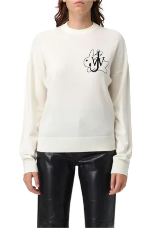 J.W.Anderson Truien, Dames, Wit, S, Wol, Zwarte Merinowol Pullover Trui