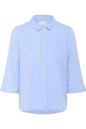 Part Two Blouses & Shirts, Dames, Blauw, M, Chambrey Blouse met ¾ Mouwen