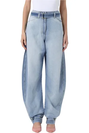 SIMONA CORSELLINI Jeans, Dames, Blauw, S, Katoen, Blauwe Ballonpijpen Jeans met Dubbele Riem