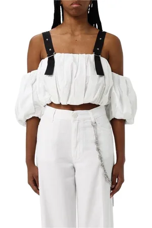 Pinko Blouses & Shirts, Dames, Wit, XS, Katoen, Elegant Puff Sleeve Crop Top