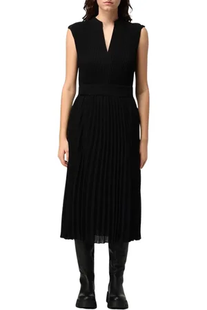 HUGO BOSS Kleedjes, Dames, Zwart, S, Polyester, Elegante Zwarte Midi Jurk
