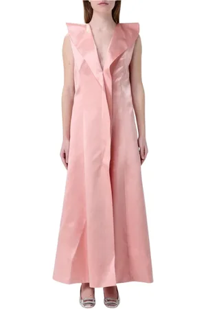 Serafini Kleedjes, Dames, Roze, M, Roze Zijden Maxi V-hals Jurk
