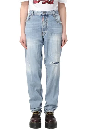 Dsquared2 Jeans, Dames, Blauw, 3Xs, Katoen, Stijlvolle Distressed Light Wash Jeans