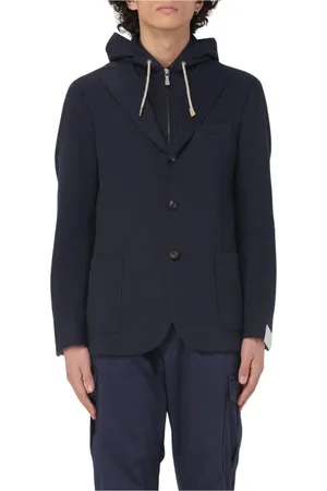ELEVENTY Jassen, Heren, Blauw, XL, Blauwe Hooded Blazer Jas