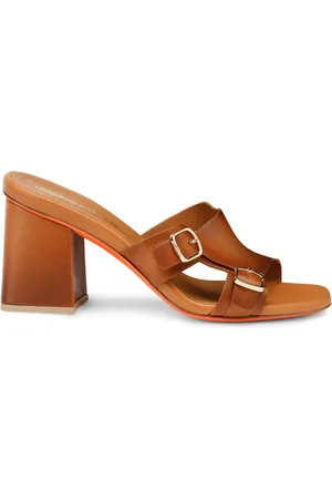 santoni Schoenen, Dames, Bruin, 37 1/2 EU, Leer, Leren sandaal met dubbele gesp voor dames