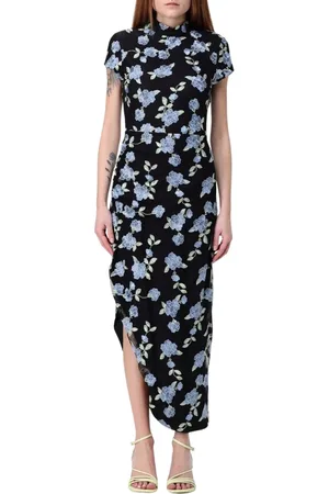 ROTATE Kleedjes, Dames, Zwart, M, Zwarte Bloemen Maxi Jurk