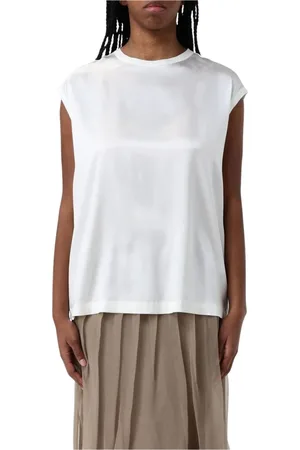 Brunello Cucinelli Tops, Dames, , M, Elegante Zijden Cap Sleeve Blouse