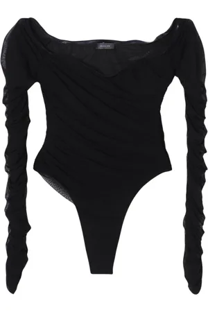 MUGLER Tops, Heren, Zwart, M, Zwarte Off-Shoulder Mesh Top
