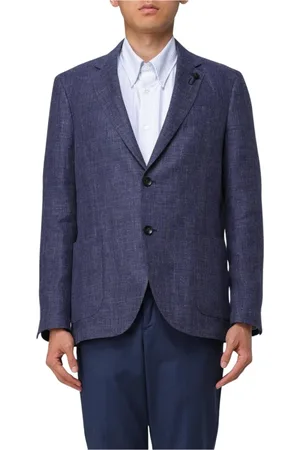 LARDINI Jassen, Heren, Blauw, L, Katoen, Blauwe Linnen Katoen Blazer
