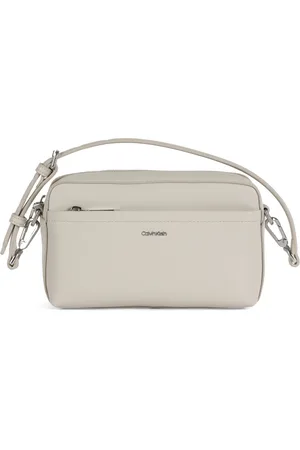 Calvin Klein Tassen, Dames, Wit, ONE Size, Leer, Schoudertas van imitatieleer met logoplaat