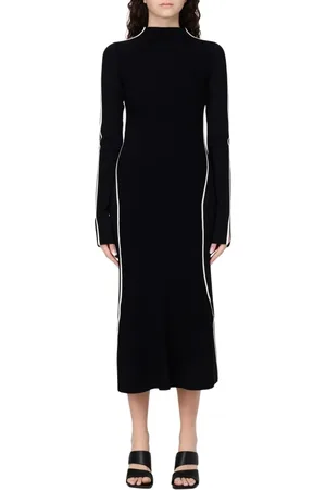 Sportmax Kleedjes, Dames, Zwart, S, Elegante Gebreide Jurk met Streepdetail
