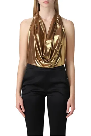 GENNY Tops, Dames, Geel, L, Gouden Halter Top Mouwloos Elegant Stijlvol