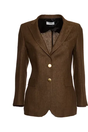 Saulina Jassen, Dames, Bruin, XS, Leer, Slim-fit Angelica Blazer in Tabak