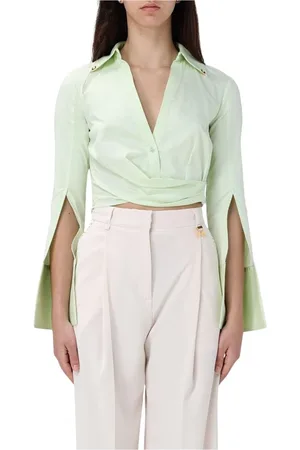 Elisabetta Franchi Blouses & Shirts, Dames, Groen, XS, Elegante Witte Shirt Met Splitmouwen