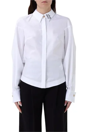Elisabetta Franchi Blouses & Shirts, Dames, Wit, XL, Witte Button-Up Shirt, Verfijnde Elegantie