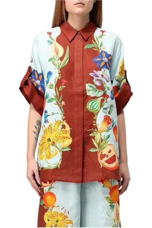 ALÉMAIS Blouses & Shirts, Dames, Veelkleurig, M, Linnen, Bloemen Linnen Overhemd