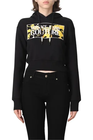 VERSACE Sweatshirts & Hoodies, Dames, Zwart, S, Katoen, Zwarte Pearl Trekkoord Hoodie