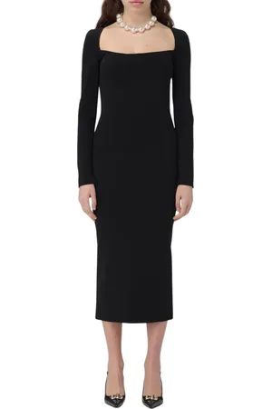 Dolce & Gabbana Kleedjes, Dames, Zwart, XS, Wol, Elegante Square Neck Bodycon Jurk