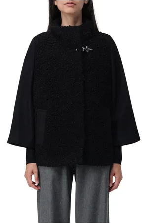 FAY Jassen, Dames, Zwart, S, Zwarte Cape Cardigan Jas
