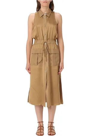 Twin-Set Kleedjes, Dames, Geel, S, Elegante Zwarte Jurk met Kantdetail