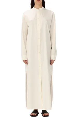 Jil Sander Kleedjes, Dames, Bruin, S, Katoen, Kameel Shirtjurk met Zijsplitten